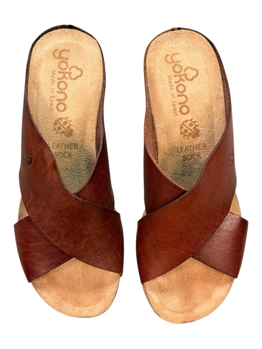Yokono Candela Mora Brown Leather Cork Wedge Sandals 6.5 Spain
